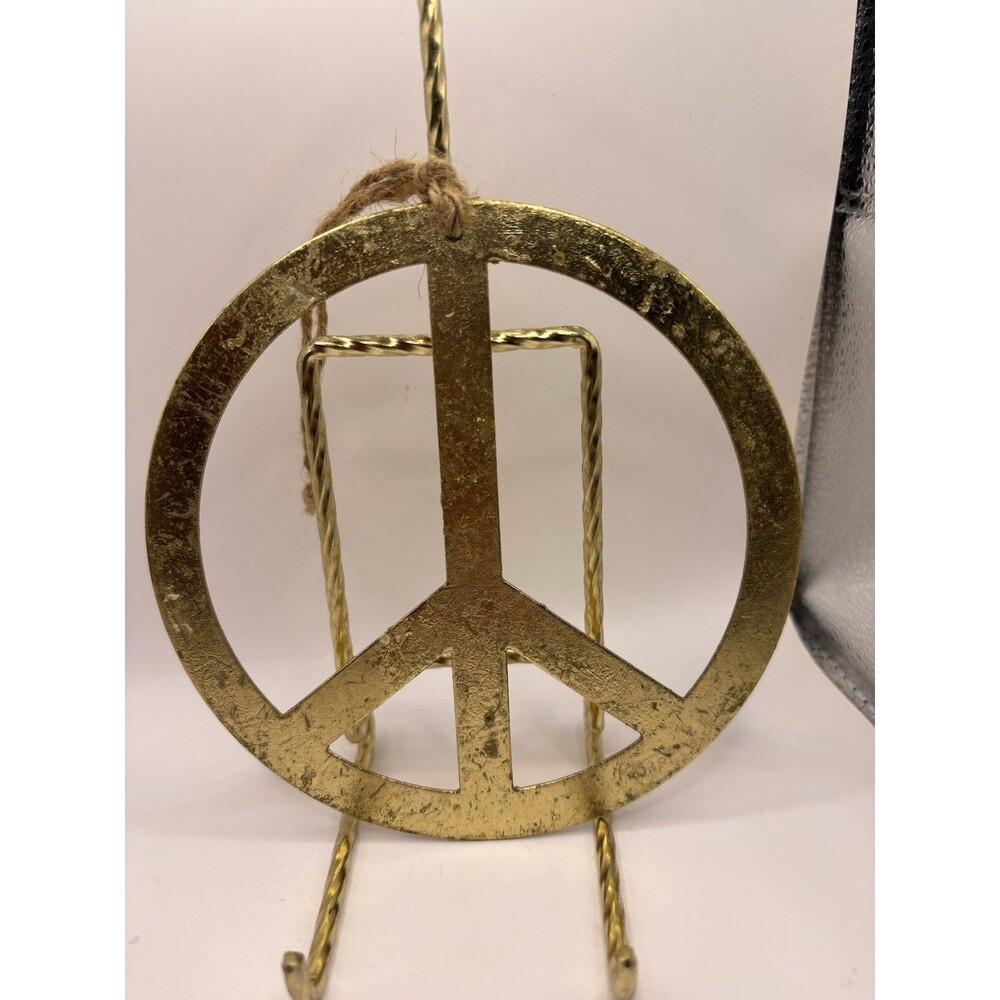 Pottery Barn Gold Hammered Metal Peace Sign Ornament 5” Christmas Decor